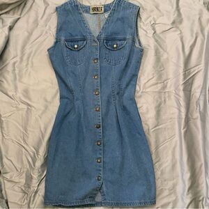 Vintage Forenza denim 100% cotton Y2K 90s button front mini dress women’s size 8